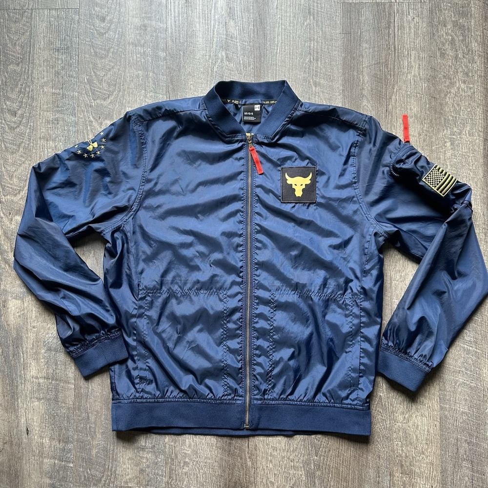 Under Armour Project Rock Freedom Bomber Jacket Mens L Blue HSTORM USA